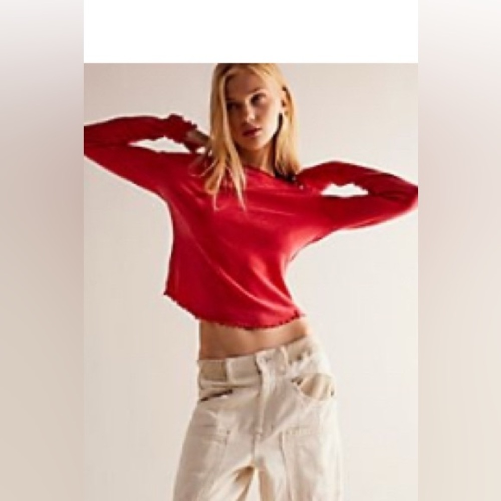 We The Free Vibrant Red Be my baby long sleeve top